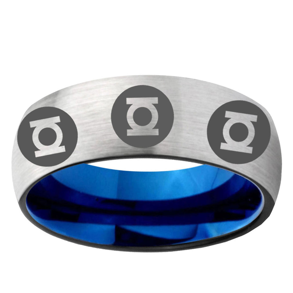 6MM Multiple Green Lantern Dome Gray And Blue Tungsten Comfort Fit Wedding Bands