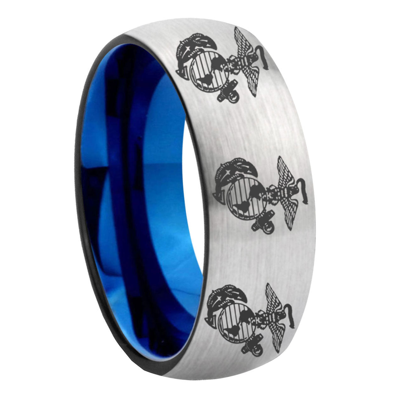 8MM Multiple Marine Dome Blue Gray Tungsten Band