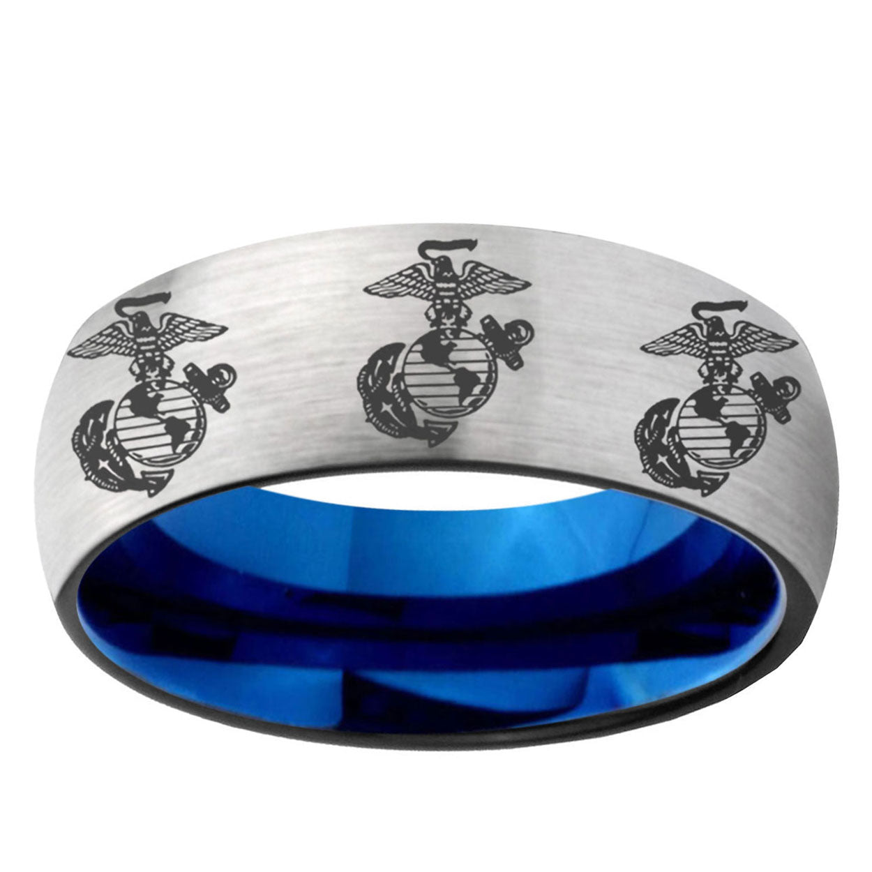 6MM Multiple Marine Dome Gray And Blue Tungsten Carbide Custom Ring