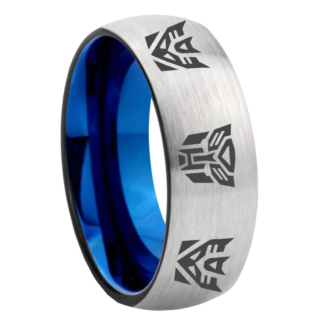 8MM Transformers Autobot Decepticon Dome Blue Gray Tungsten Ring