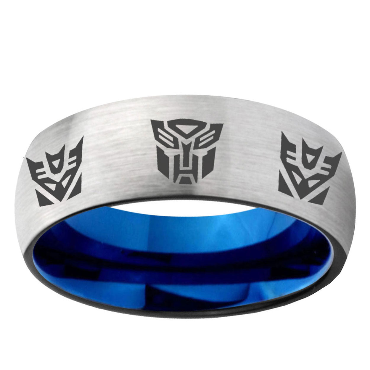 6MM Transformers Autobot Decepticon Dome Gray And Blue Tungsten Carbide Men's Wedding Band