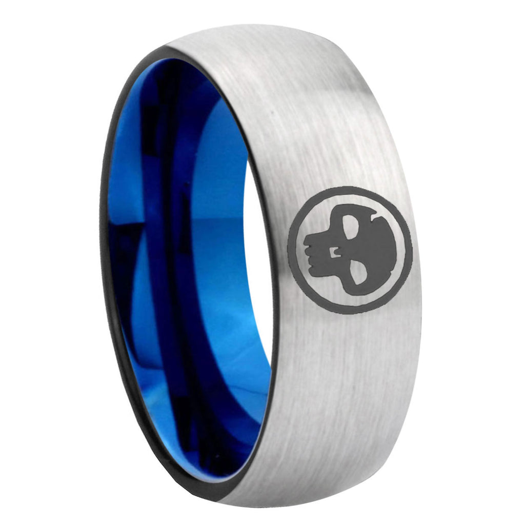 8MM Skull Dome Blue Gray Tungsten Man Wedding Band