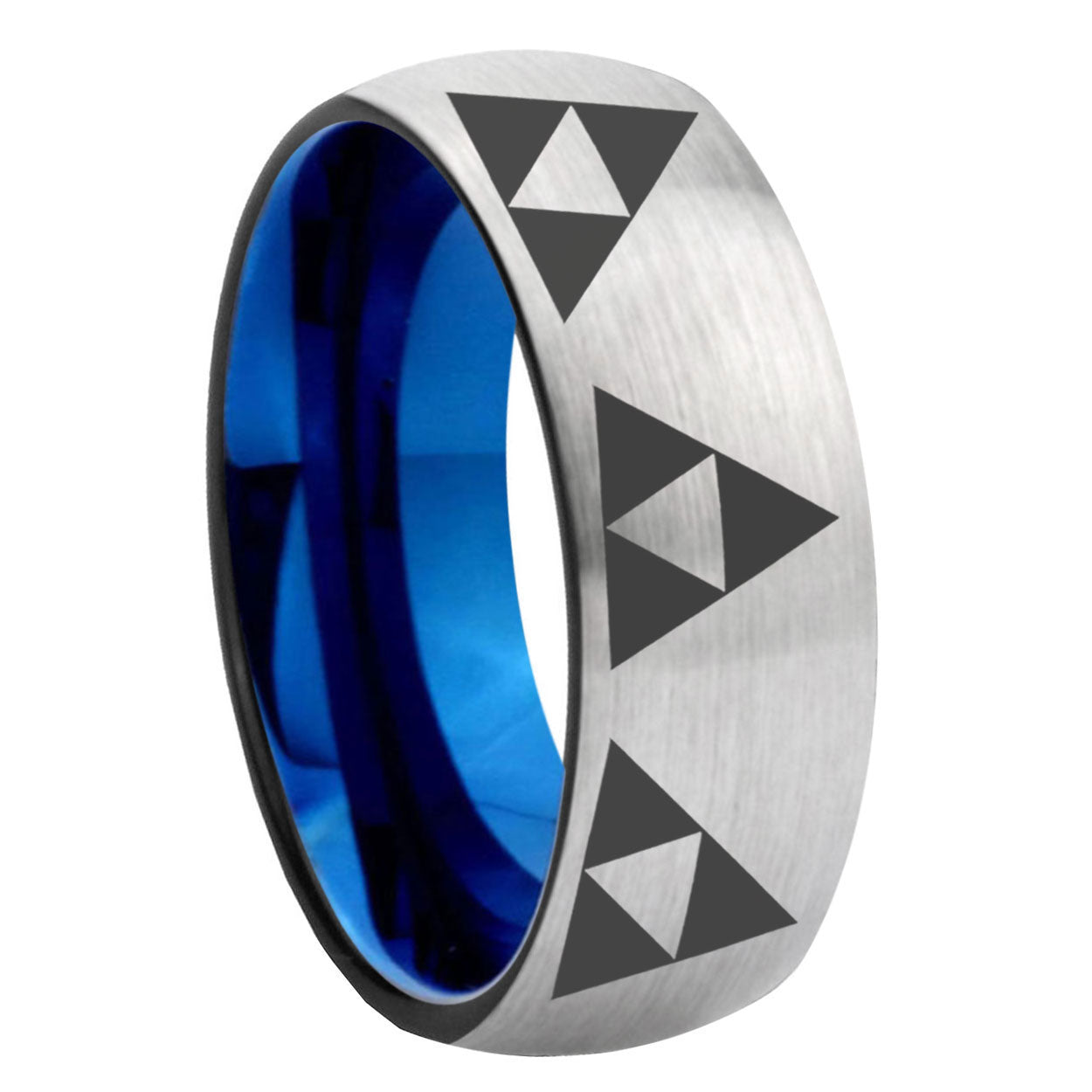 8MM Multiple Zelda Triforce Dome Blue Gray Tungsten Ring