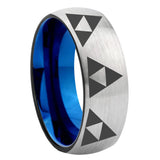8mm Multiple Zelda Triforce Dome Gray And Blue Tungsten Carbide Engraved Ring