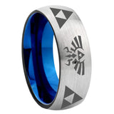 8mm Legend Triforce Zelda Dome Tungsten Carbide Silver Blue Wedding Band Mens