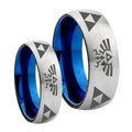 Legend of Zelda Dome Gray Blue Tungsten Matching Ring Set