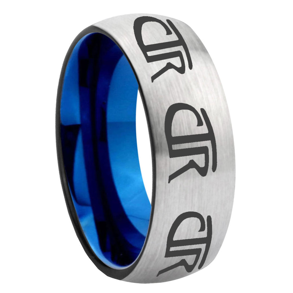 8MM Multiple CTR Dome Blue Gray Tungsten Mens Ring