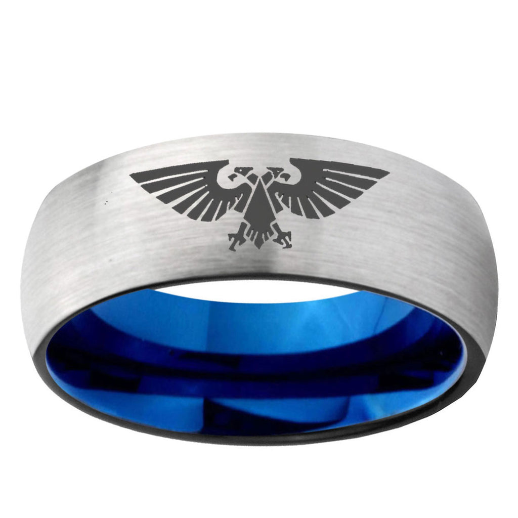 6MM Aquila Dome Gray And Blue Tungsten Carbide Men's Band
