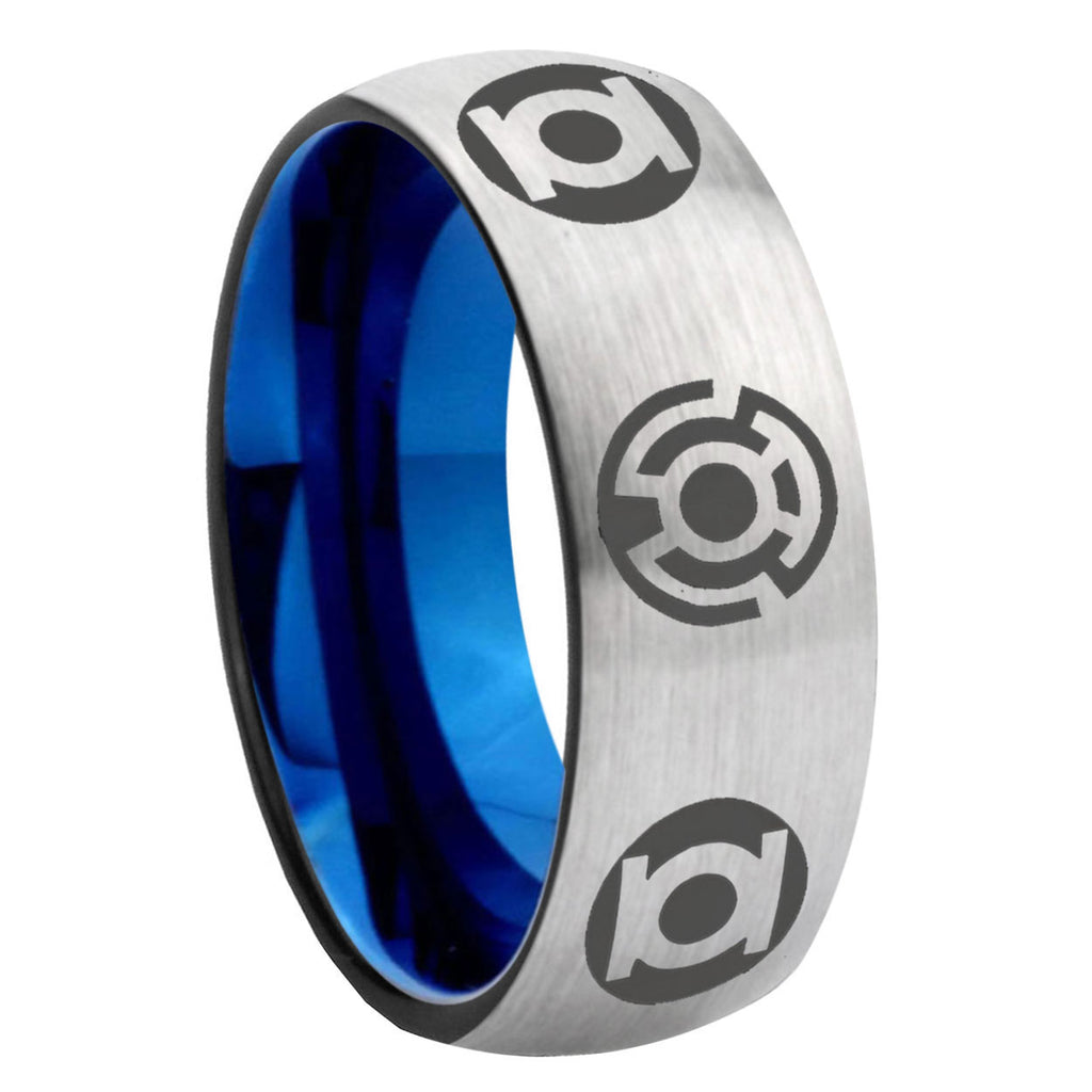 8MM Blue Green Lantern Dome Blue Gray Tungsten Ring For Men