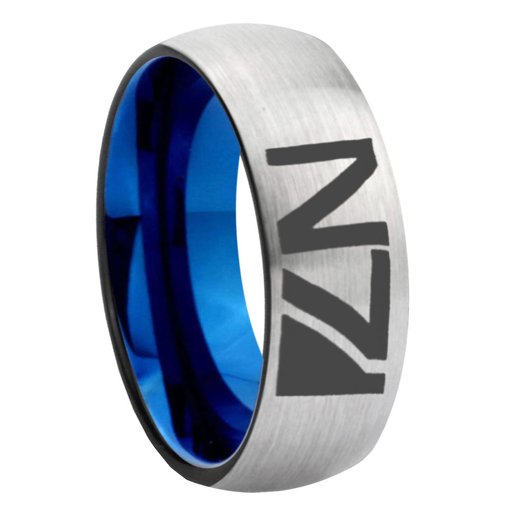 8MM N7 Design Dome Blue Gray Tungsten Wedding Band