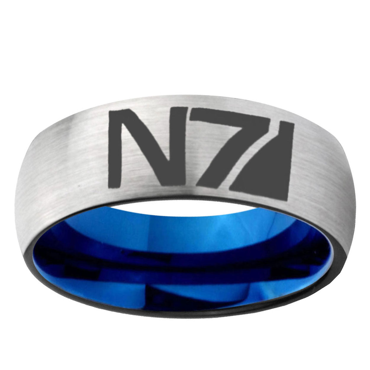 6MM N7 Design Dome Gray And Blue Tungsten Carbide Engagement Ring