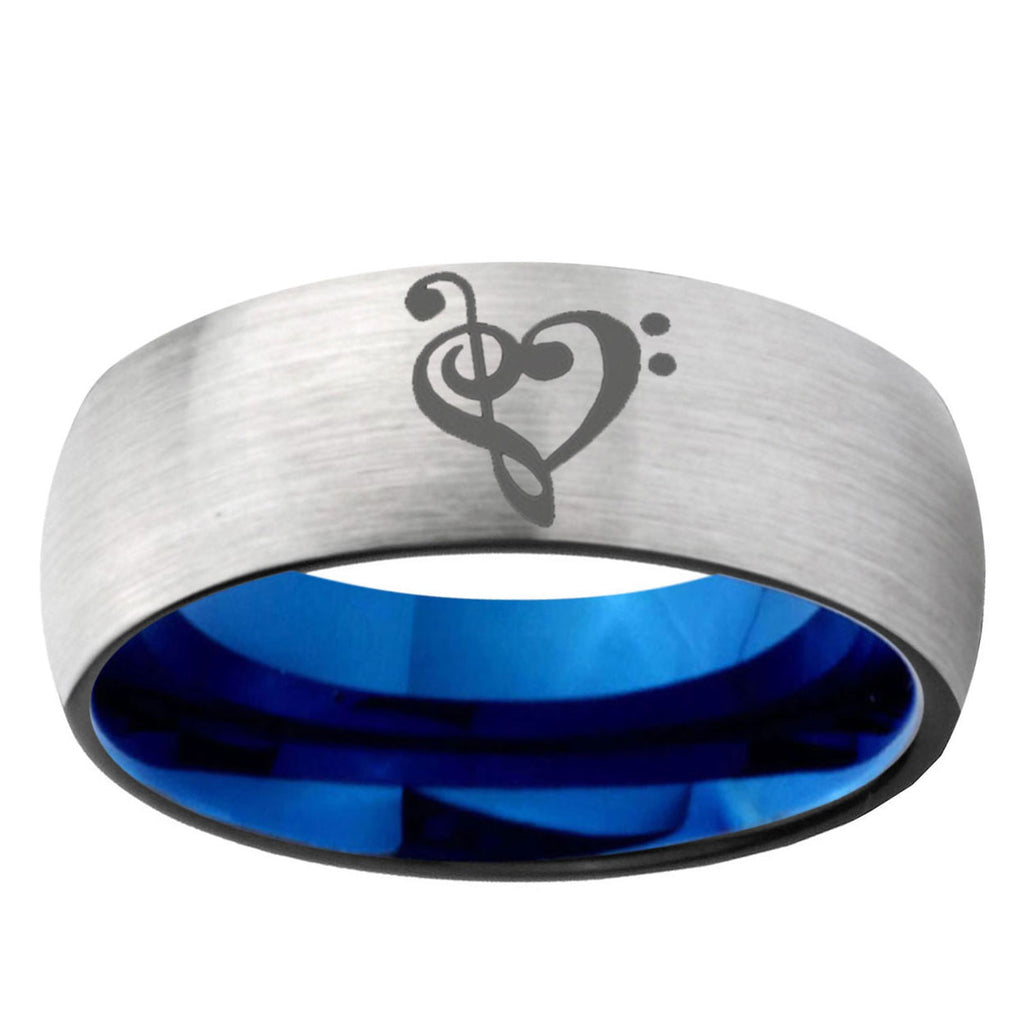 6MM Music & Heart Dome Gray And Blue Tungsten Carbide Engagement Ring