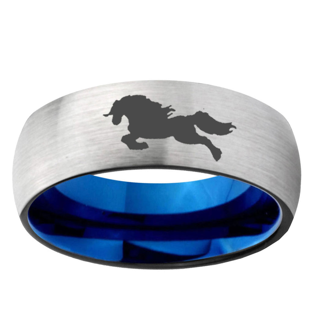 6MM Horse Dome Gray And Blue Tungsten Carbide Engagement Band