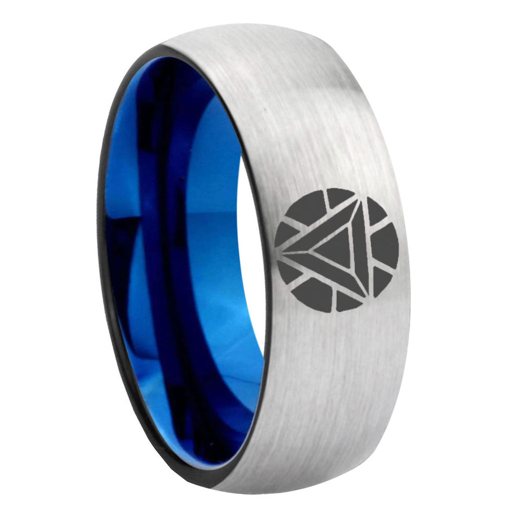 8MM Iron Man Art Dome Blue Gray Tungsten Ring For Man