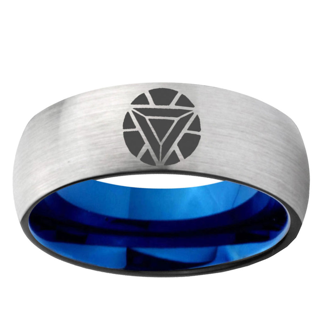 6, 8mm Iron Man Art Reactor Dome Blue Silver Manly Rings