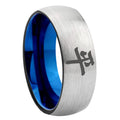 8MM Kanji Peace Dome Blue Gray Tungsten Men And Women Ring