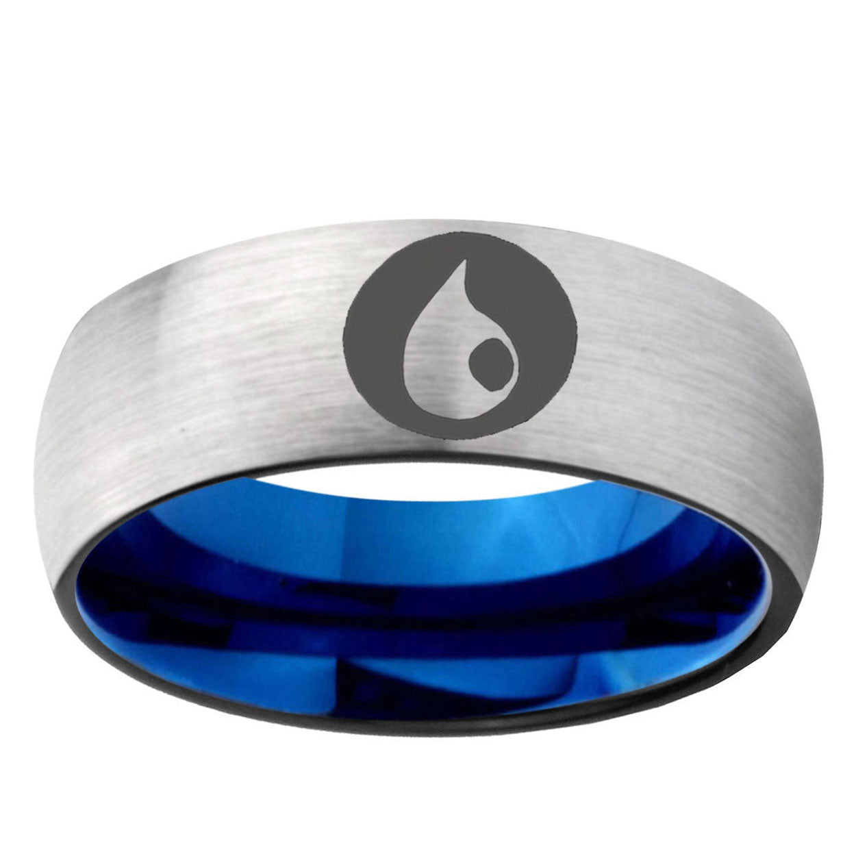 6MM Magic Gathering Dome Gray And Blue Tungsten Carbide Engagement Band