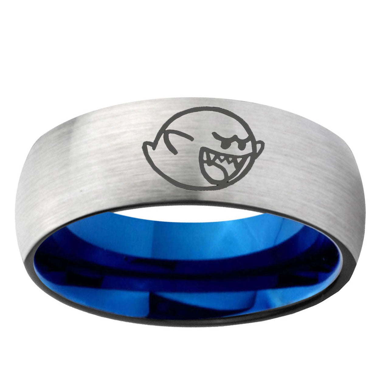 6MM Mario Boo Ghost Dome Gray And Blue Tungsten Carbide Engagement Ring