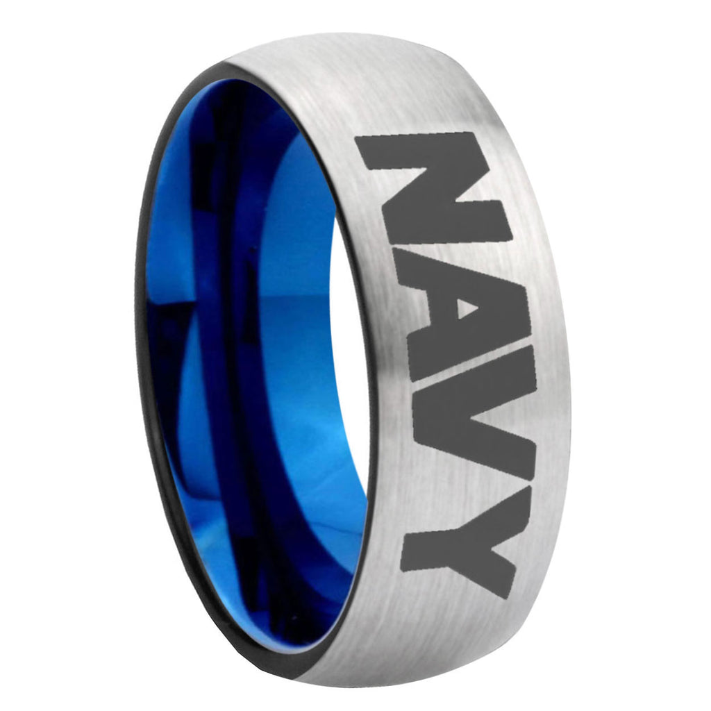 8MM Navy Dome Blue Gray Tungsten Wedding Band