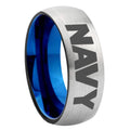 8MM Navy Dome Blue Gray Tungsten Wedding Band