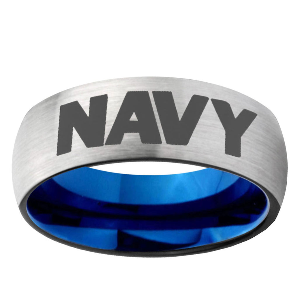 6MM Navy Dome Gray And Blue Tungsten Carbide Engagement Ring