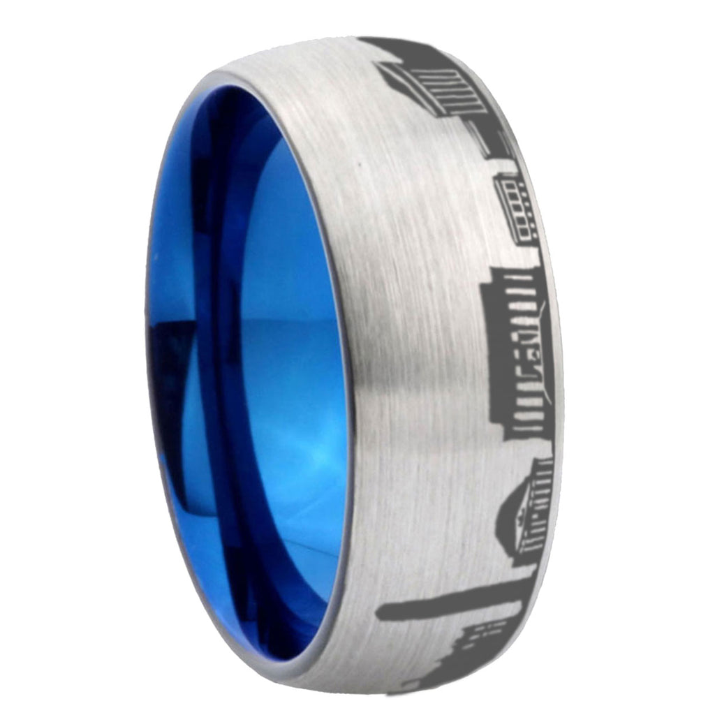 8MM DC Washington City Dome Brushed Gray Tungsten Blue Ring