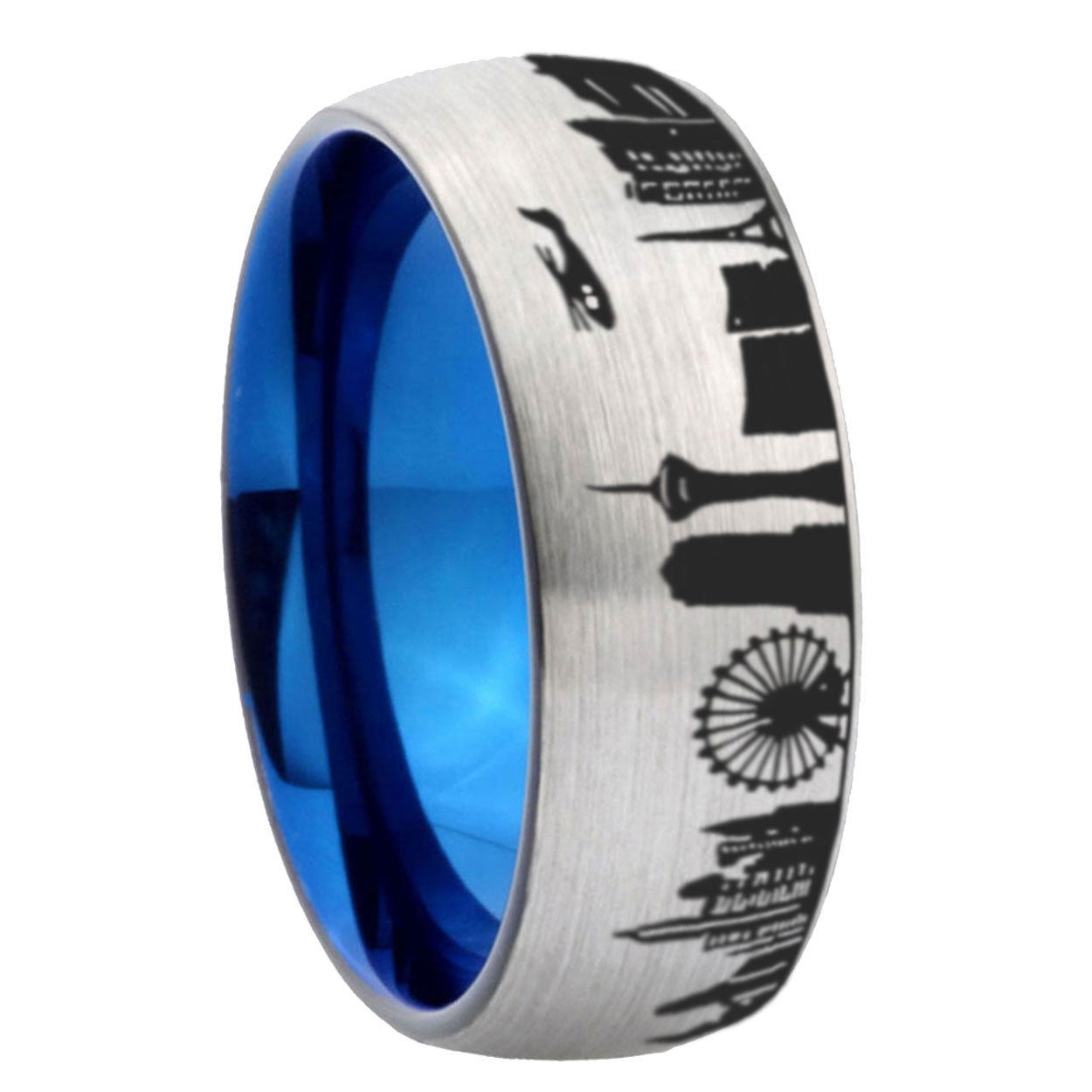 LA Las Vegas City Dome Brushed Gray Tungsten Blue Plated Ring