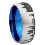 8mm France Paris City Dome Brushed Gray Tungsten Blue Plated Inside Mens Ring