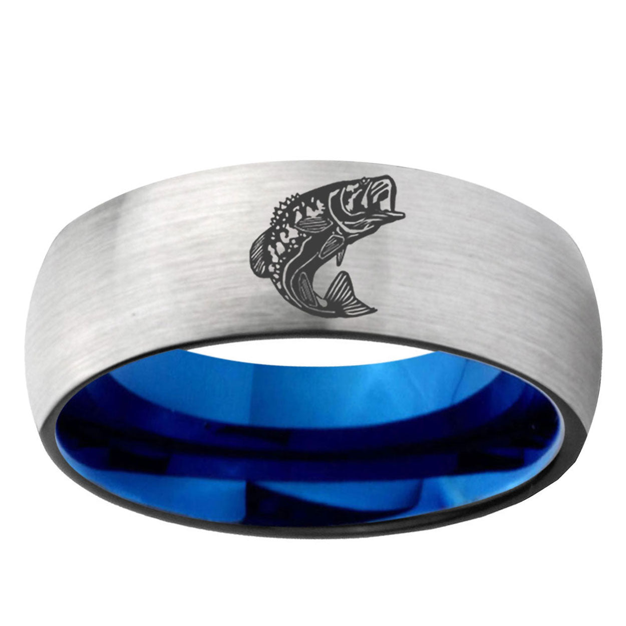6MM Fishing Dome Gray And Blue Tungsten Carbide Men's Ring