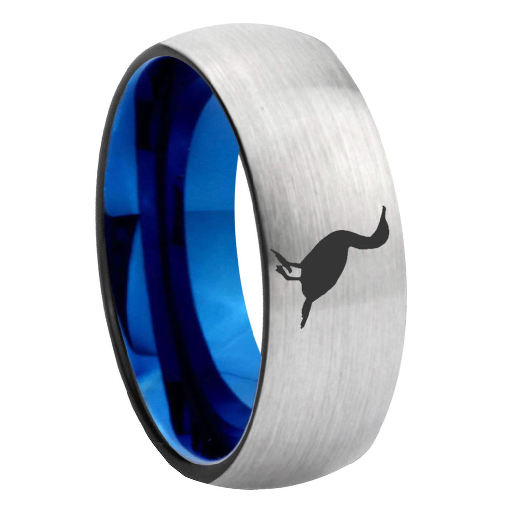 8MM Cormorant Dome Blue Gray Tungsten Custom Engraved Ring