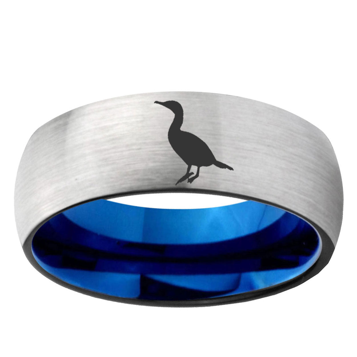 6MM Cormorant Dome Gray And Blue Tungsten Carbide Men's Ring