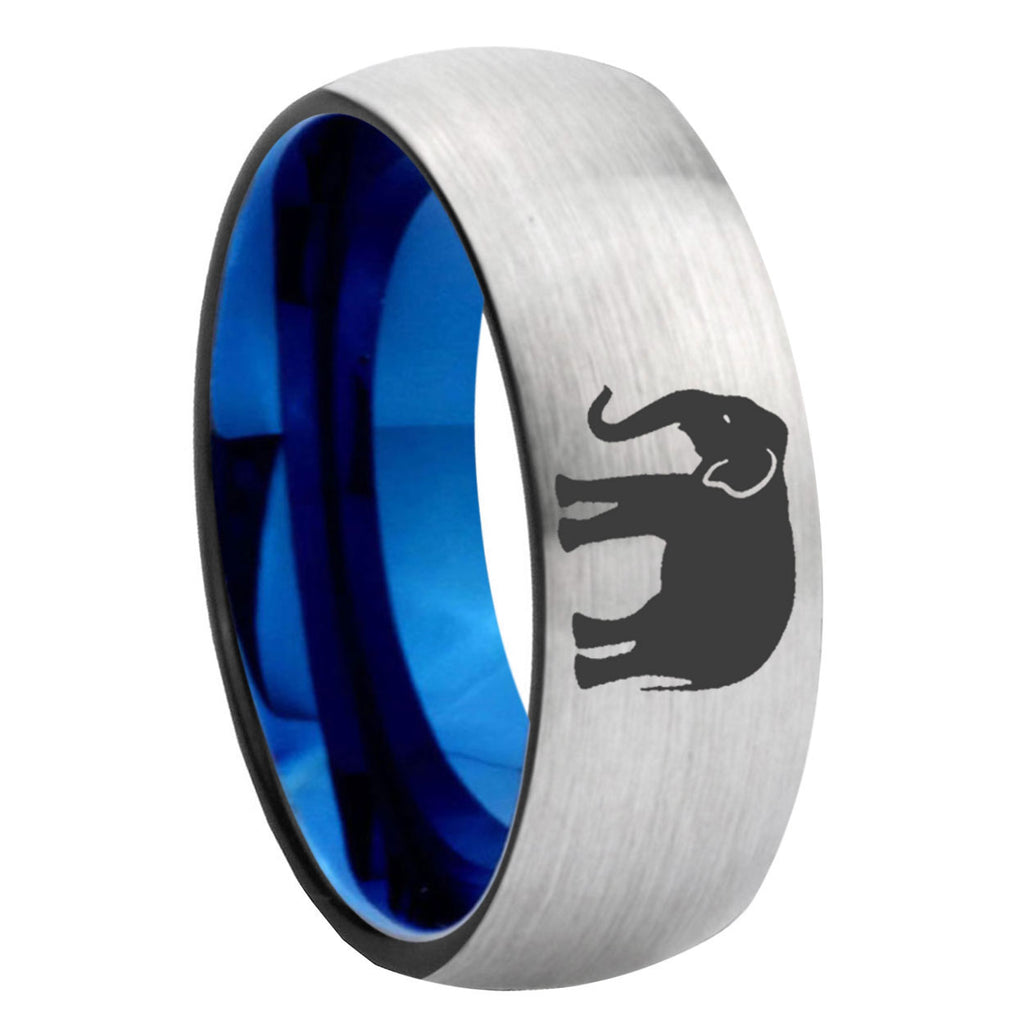 8MM Elephant Dome Blue Gray Tungsten Comfort Fit Ring