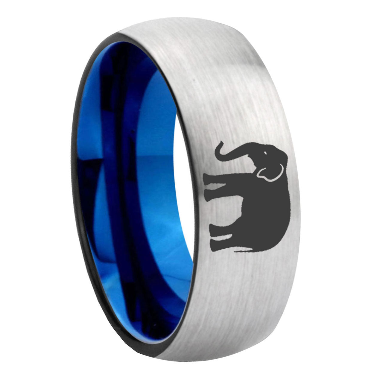 8MM Elephant Dome Blue Gray Tungsten Comfort Fit Ring