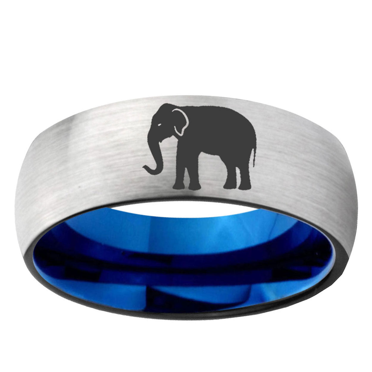 6MM Elephant Dome Gray And Blue Tungsten Carbide Men's Ring