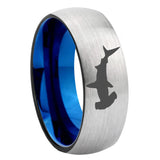 8mm Hammerhead Shark Dome Gray And Blue Tungsten Carbide Men's Ring