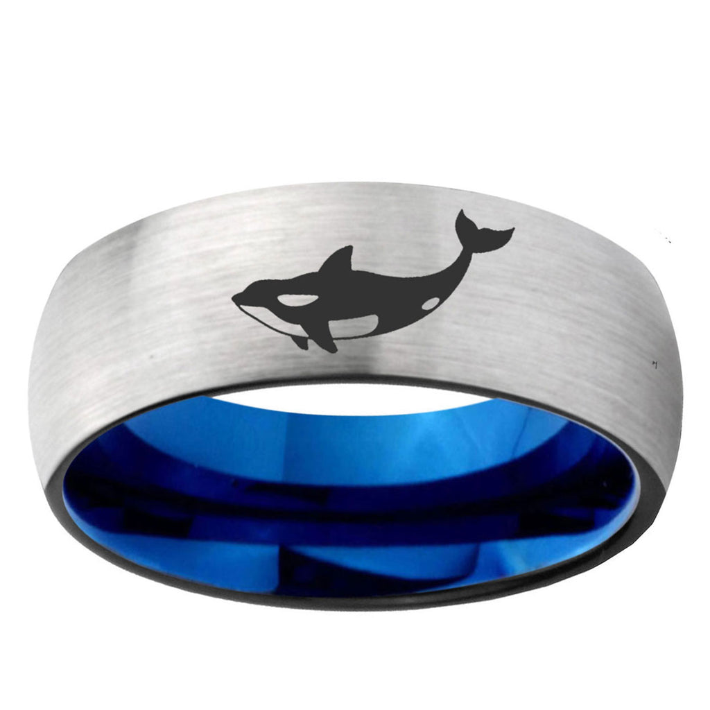 6MM Keller Whale Dome Gray And Blue Tungsten Carbide Men's Ring