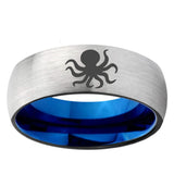 6mm Octopus Dome Gray And Blue Tungsten Carbide Men's Ring