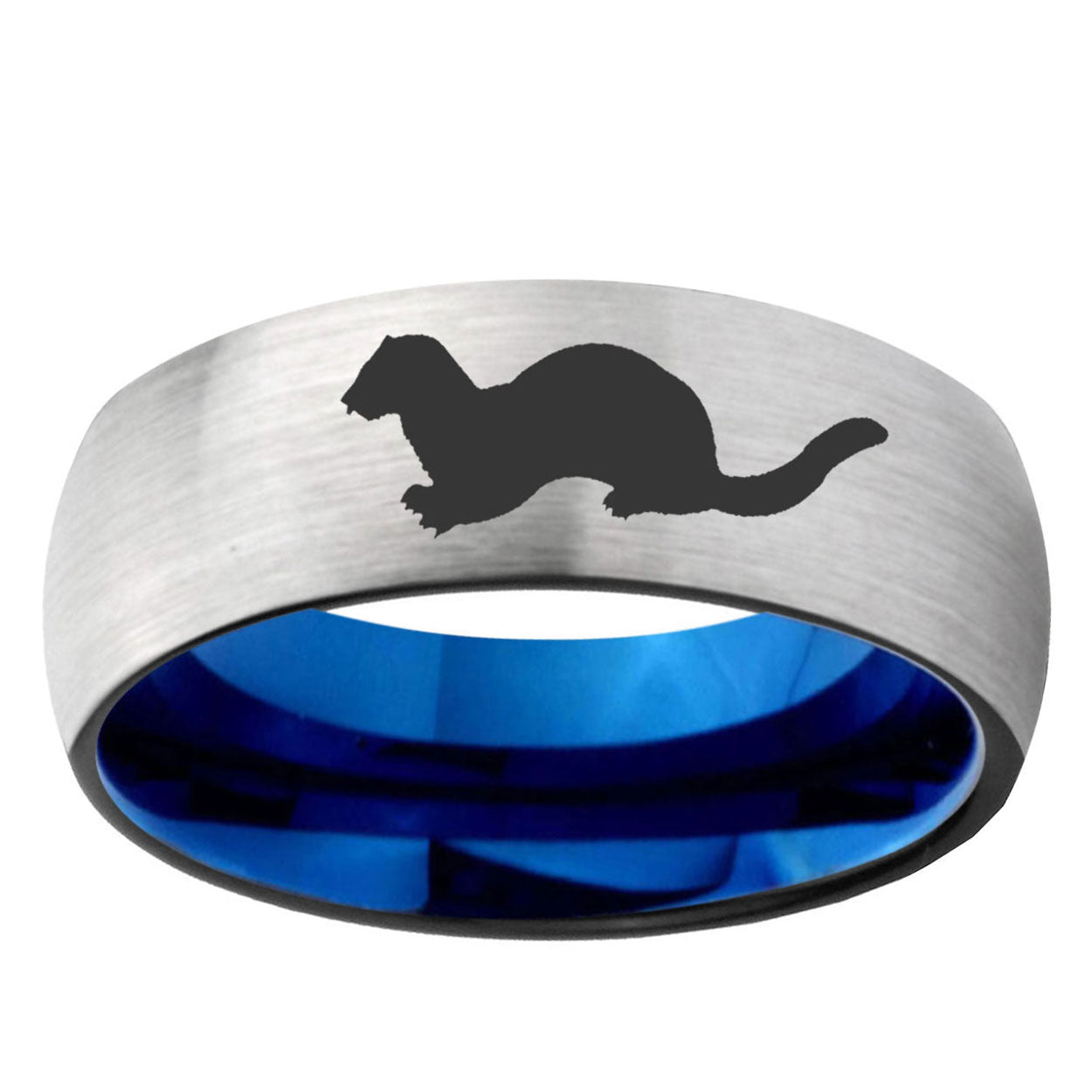 6MM Otter Dome Gray And Blue Tungsten Carbide Men's Ring