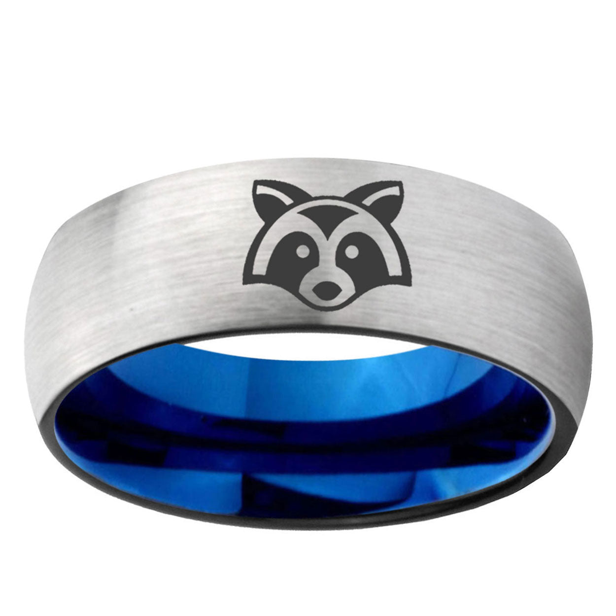 6MM Raccoon Animal Dome Gray And Blue Tungsten Carbide Men's Ring