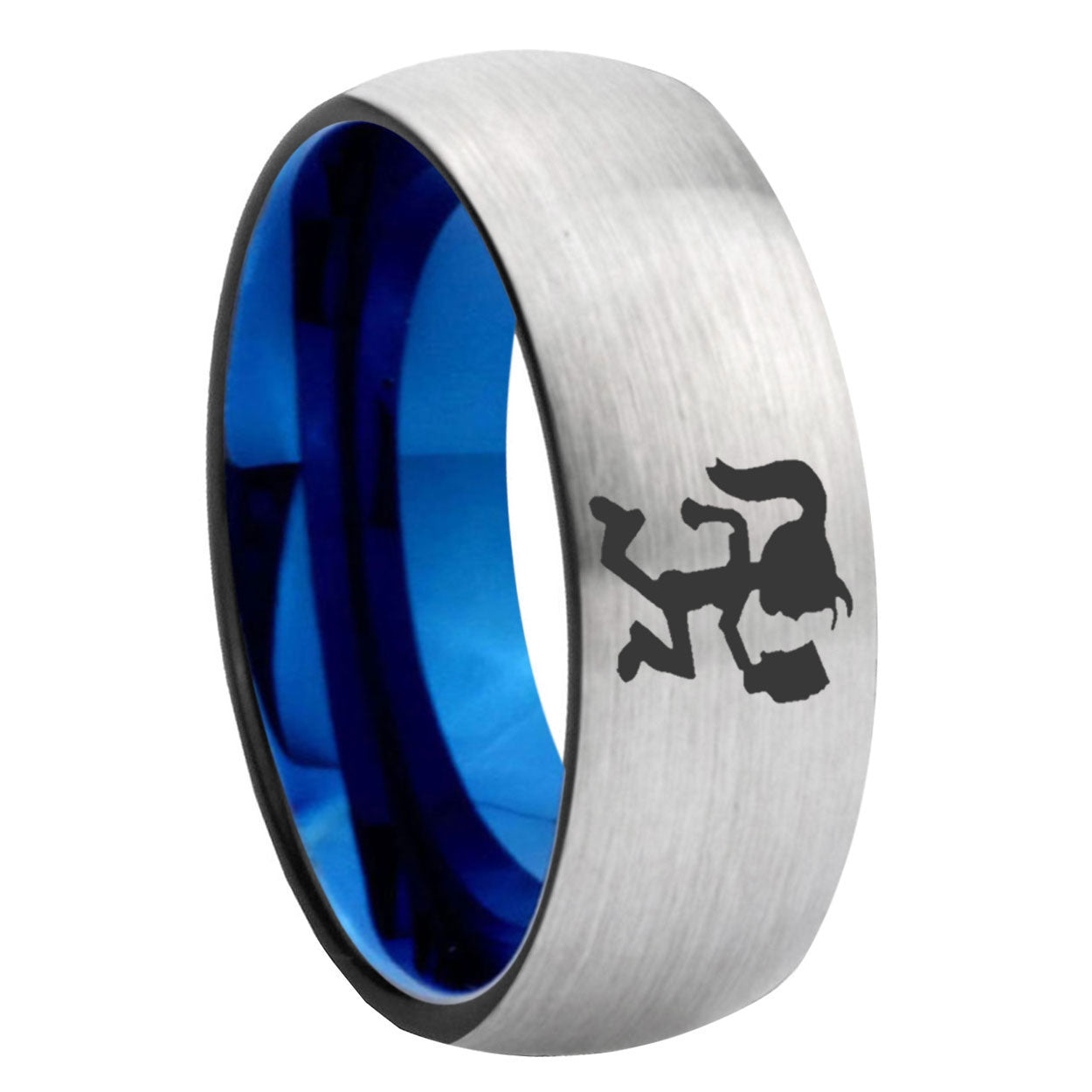 8MM Hatchet Woman Dome Blue Gray Tungsten Men And Women Ring