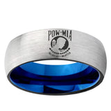 6mm Military Pow Dome Gray And Blue Tungsten Carbide Custom Ring