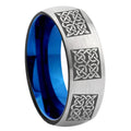 8MM Multiple Celtic Dome Blue Gray Tungsten Mens Ring