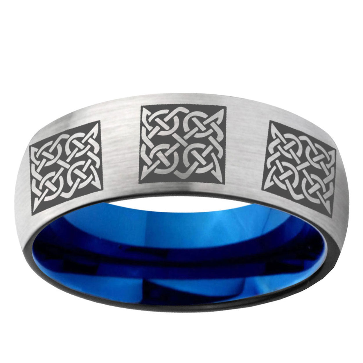 6MM Multiple Celtic Dome Gray And Blue Tungsten Carbide Men's Promise Rings