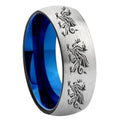 8MM Multiple Dragon Dome Blue Gray Tungsten Mens Promise Ring