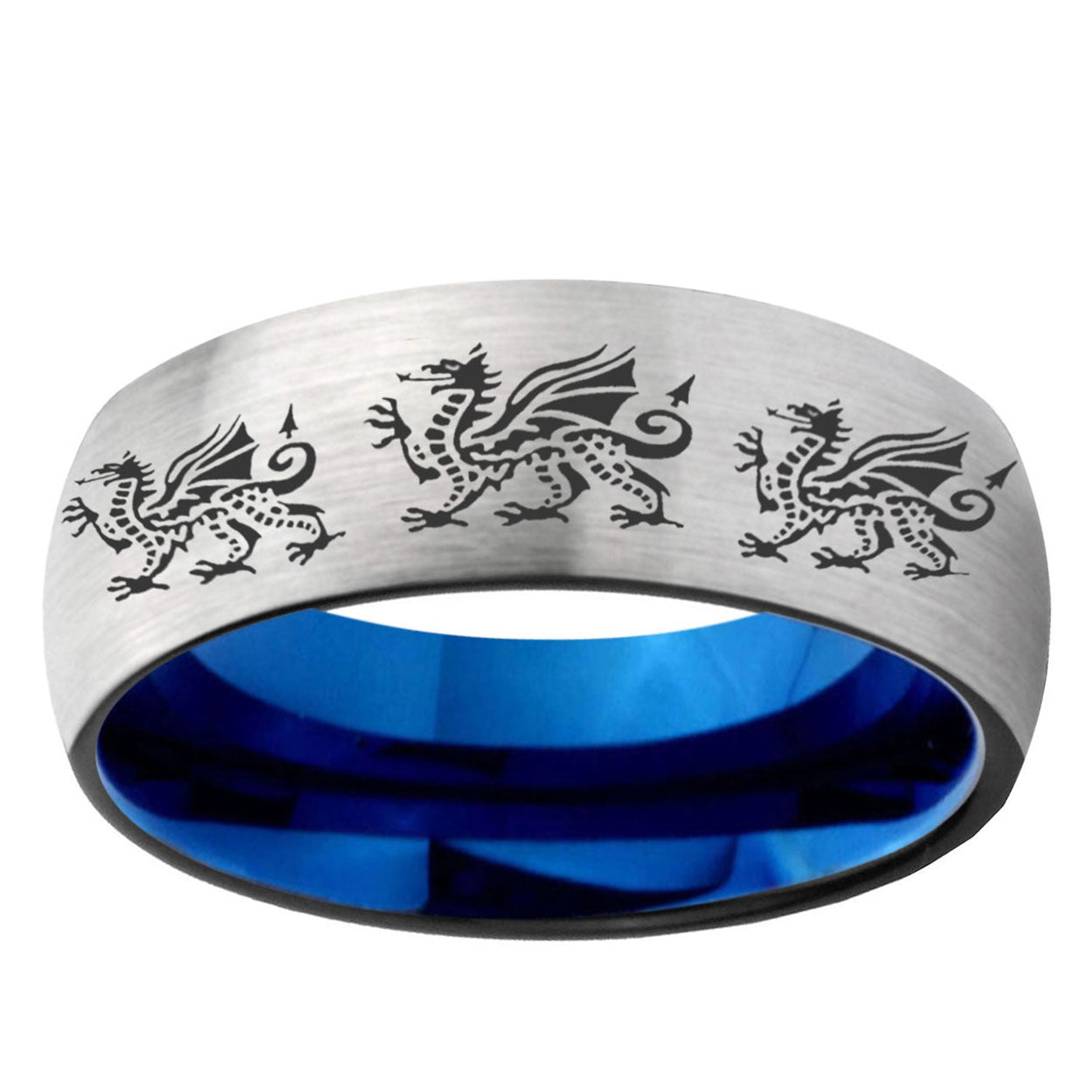 6MM Multiple Dragon Dome Gray And Blue Tungsten Carbide Engagement Ring