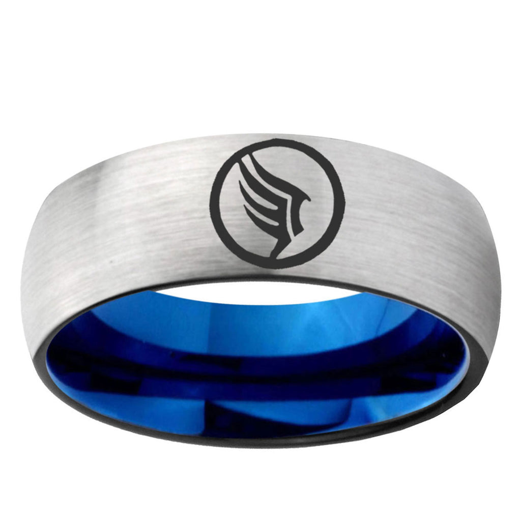 6MM Classic Dome Mass Effect Shiny Gray And Blue Tungsten Laser Engraved Ring