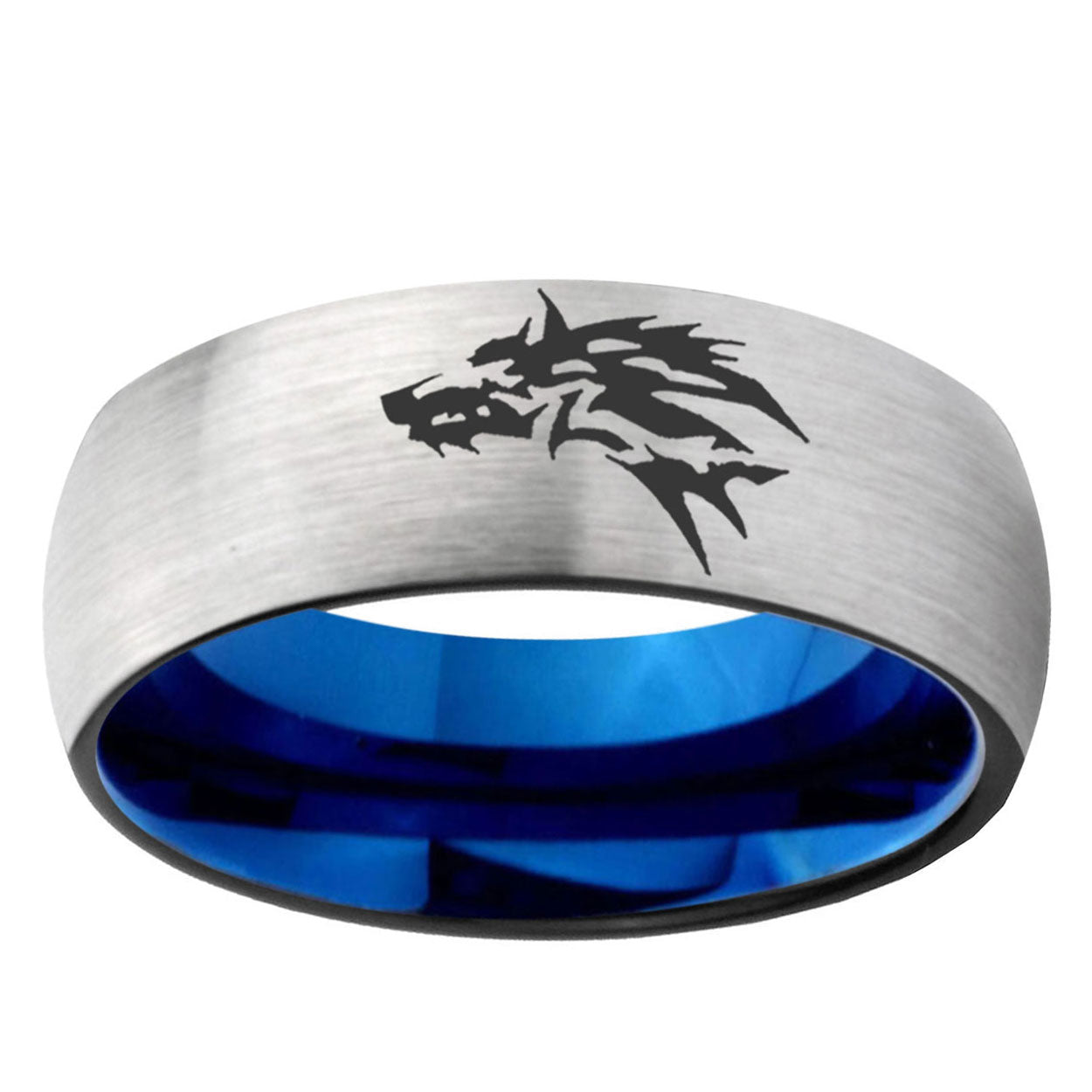 6MM Wolf Dome Gray And Blue Tungsten Carbide Engagement Ring