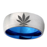 8mm-Marijuana-Leaf-Dome-Tungsten-Carbide-Silver-Blue-Wedding-Band-Mens
