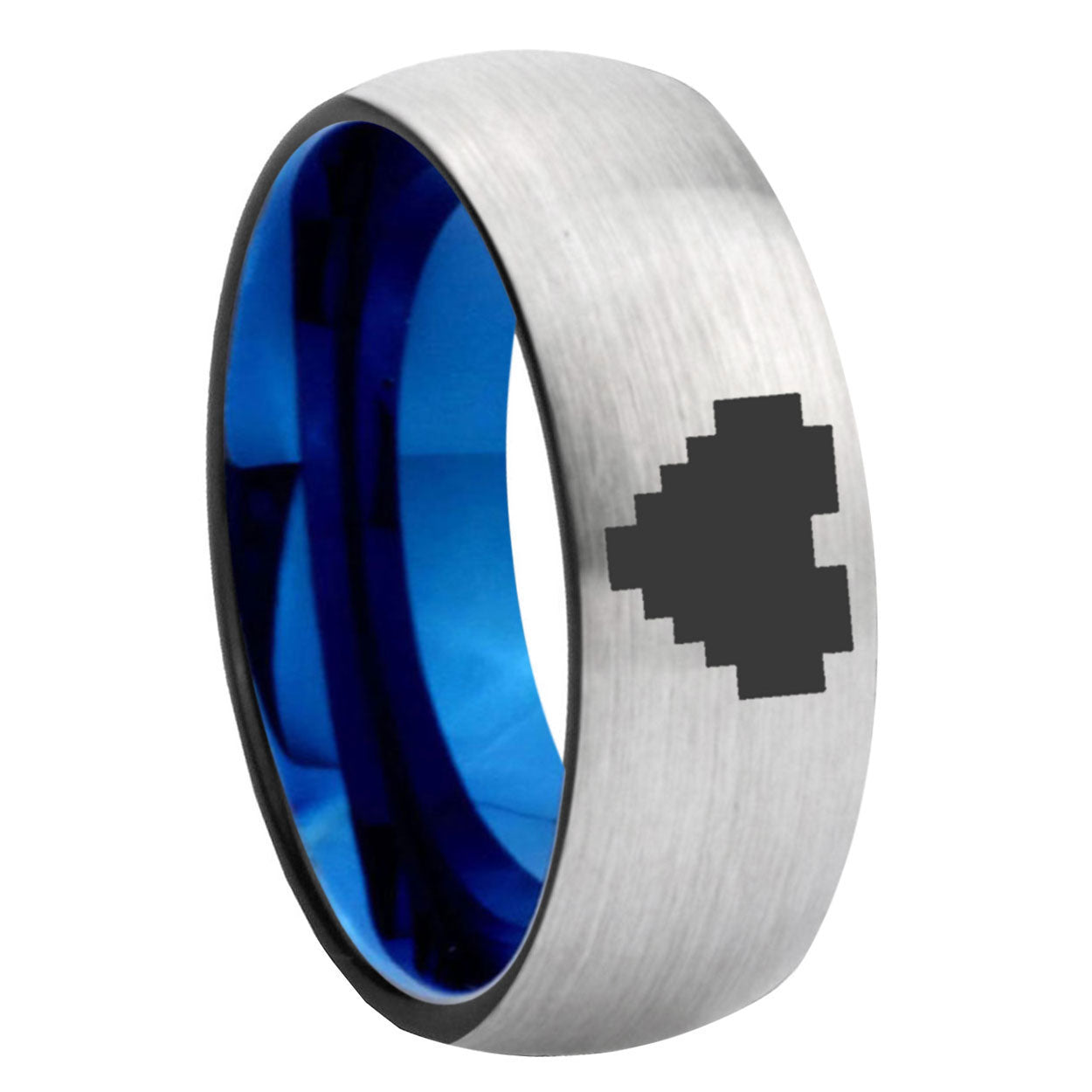 8MM Zelda Heart Dome Blue Gray Tungsten Mens Wedding Ring