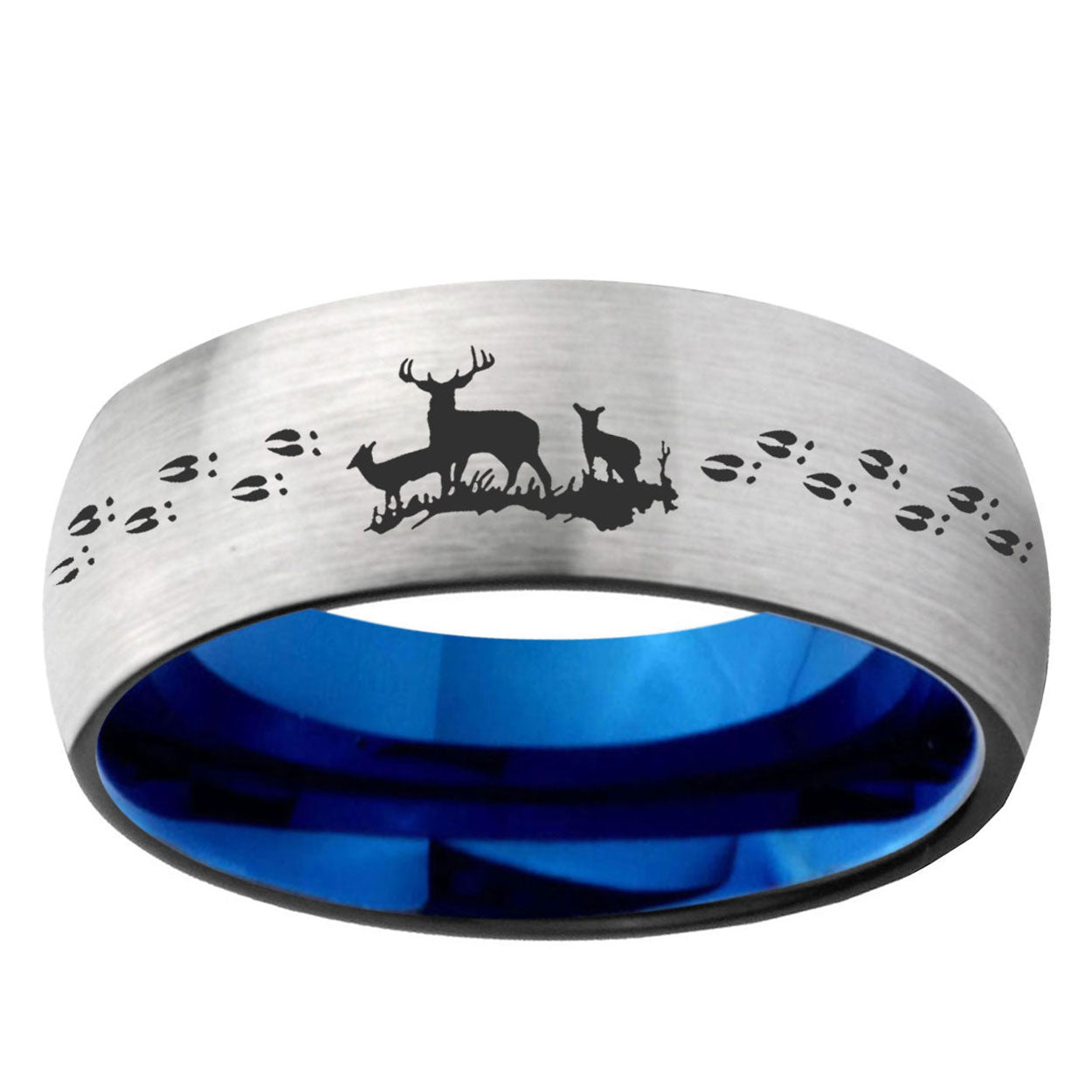 6MM Deer Hunting Dome Gray And Blue Tungsten Carbide Engagement Ring